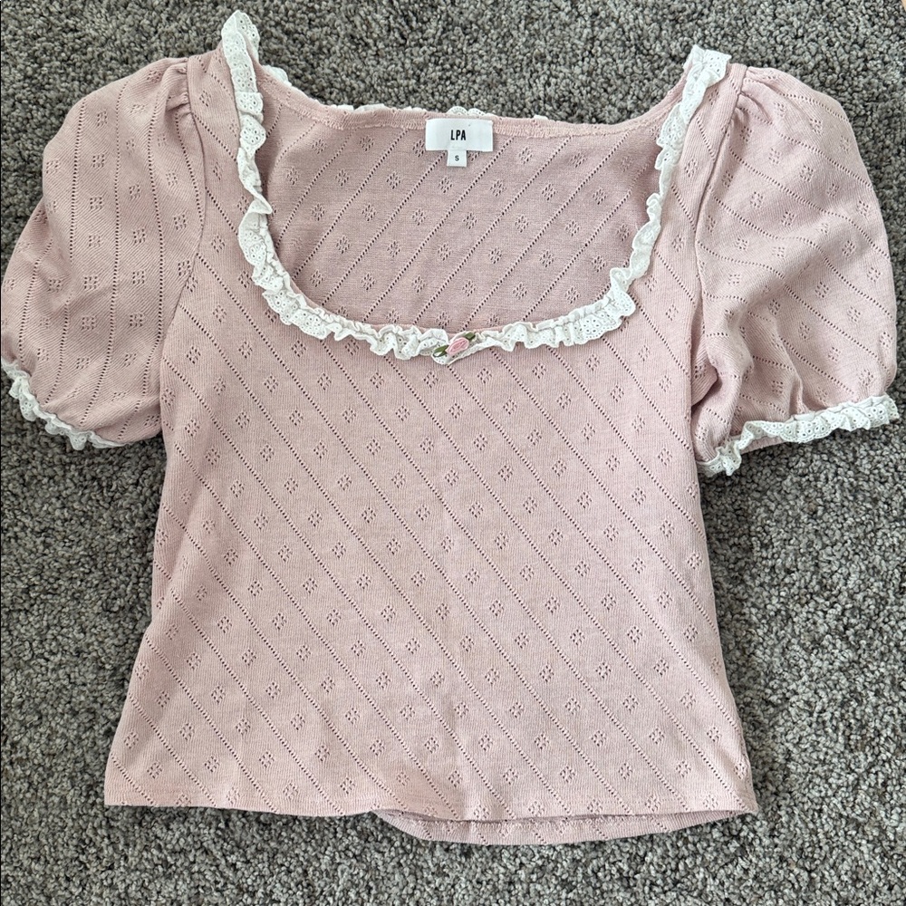 LPA BABY PINK WHITE RUFFLE Pointelle TOP M